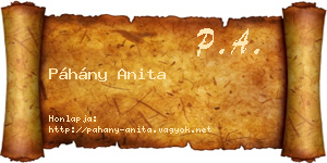 Páhány Anita névjegykártya